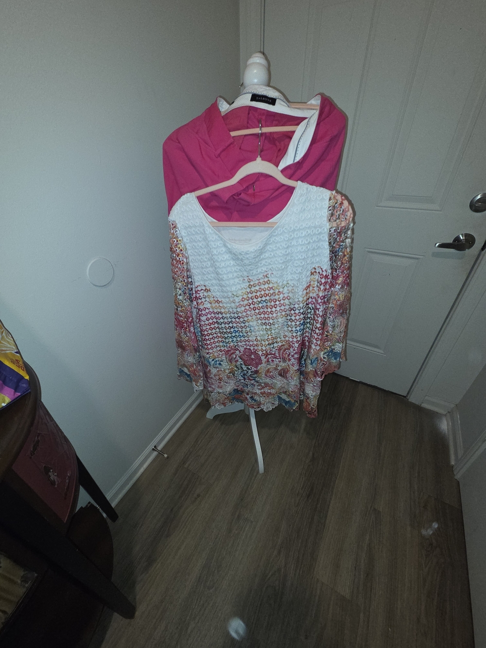 Floral Crochet Overlay Tunic in Pink and White